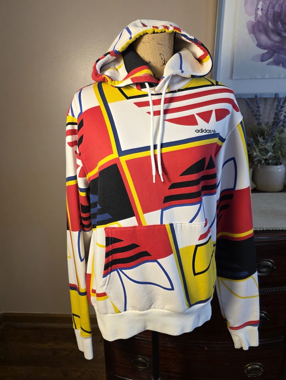 Adidas Multicolor Graphic Pullover Hoodie - Red, Yellow, White, Black, Blue